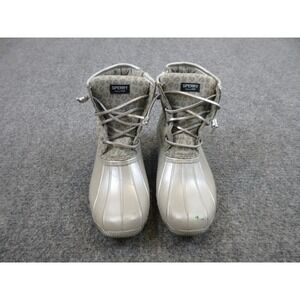 Sperry Saltwater Duck Boots Womens 6 M‎ Silver Gray Zip Leopard Print